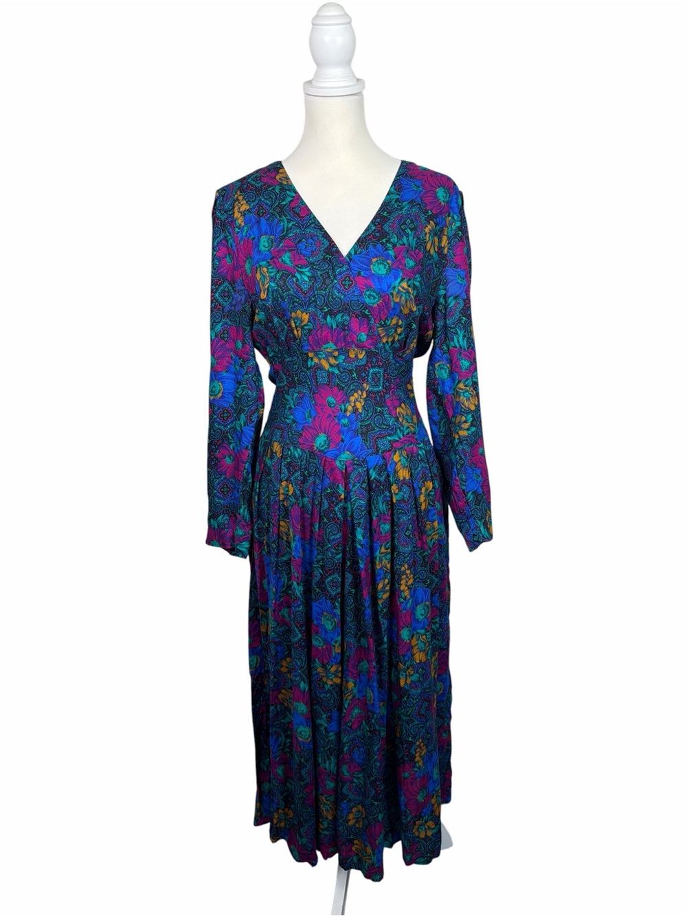 Vintage R.E.O. Originals Floral Paisley Midi Dress Size 12 Made in USA 90s